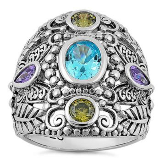 Sterling Silver Nature Multi Color CZ Ring - Picture 1 of 4